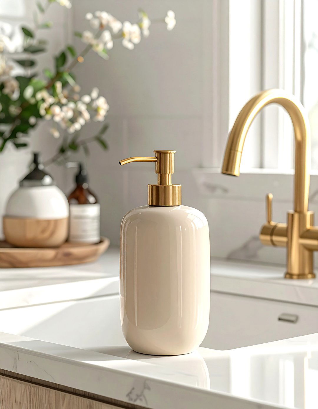 Beige Soap Dispenser - 30 beige kitchen accessories ideas
