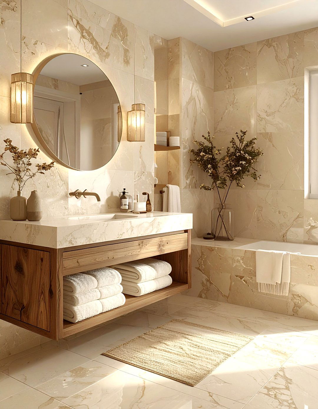 Beige Stone Bathroom - 30 bathroom warm settings