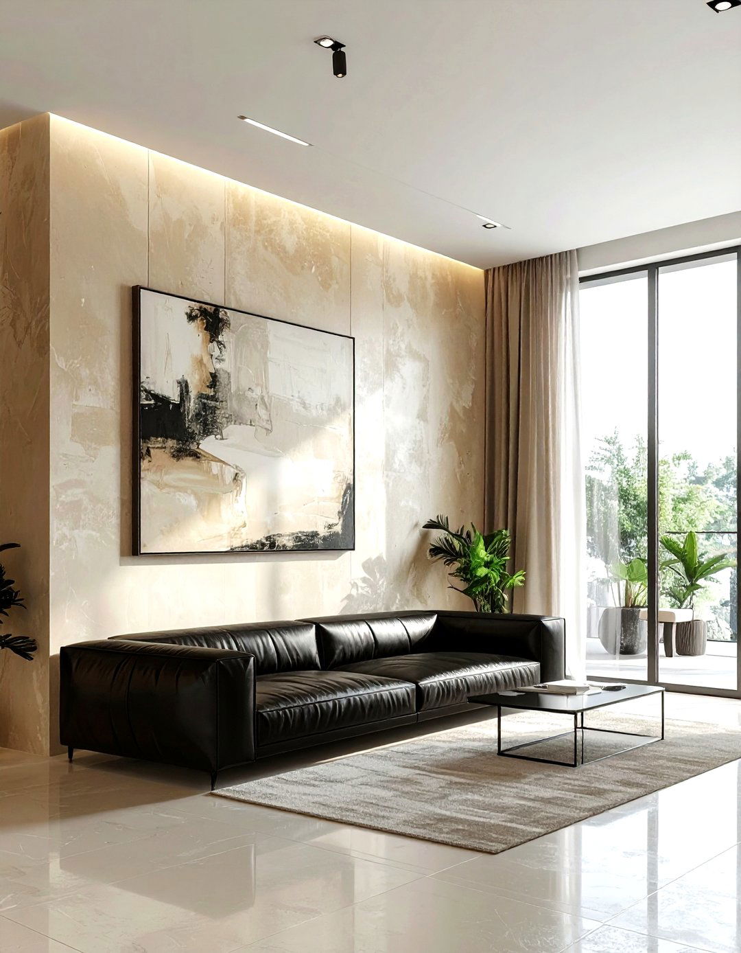 Beige Textured Walls Industrial Style - 30 industrial beige living room ideas