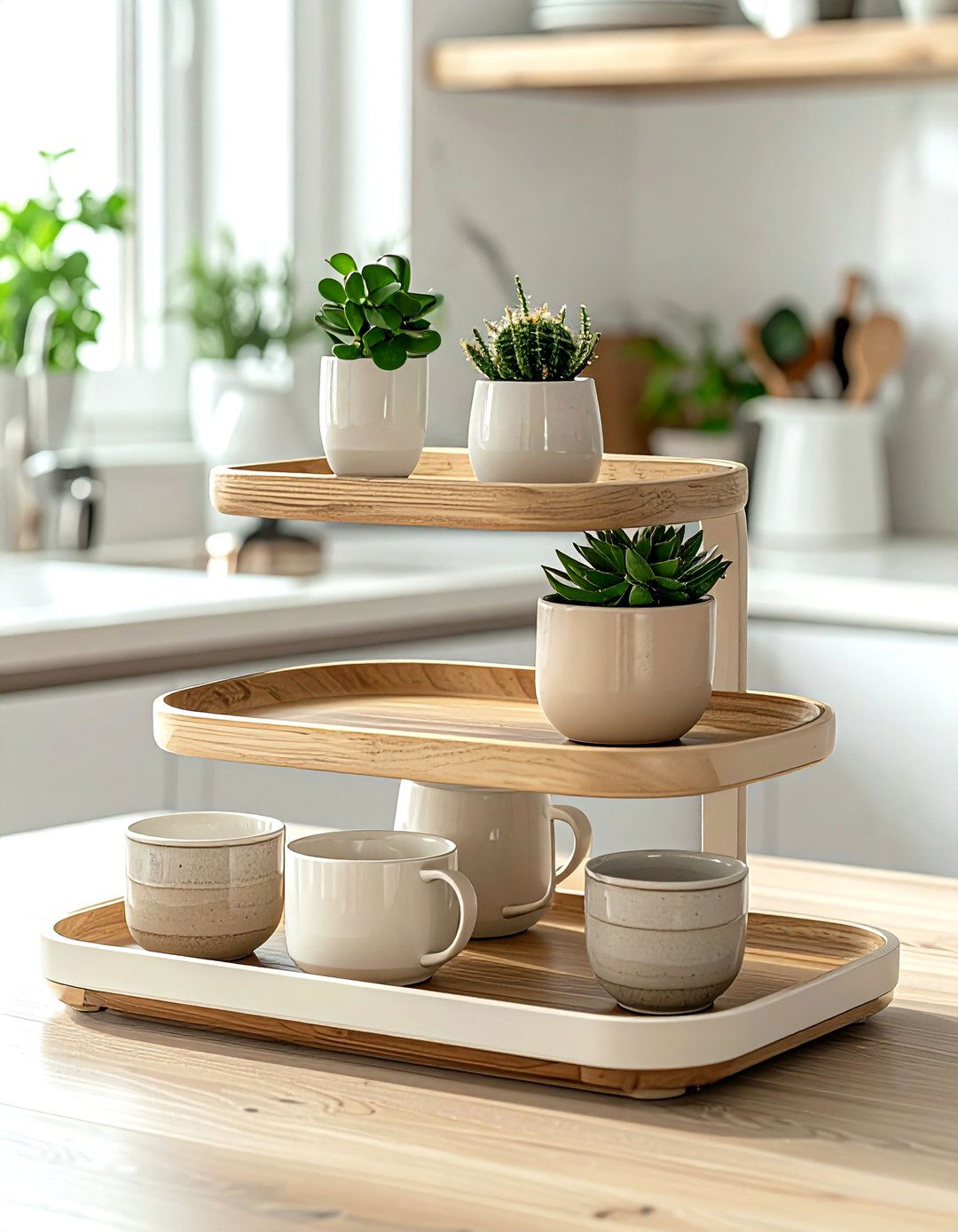 Beige Tiered Tray - 30 beige kitchen accessories ideas