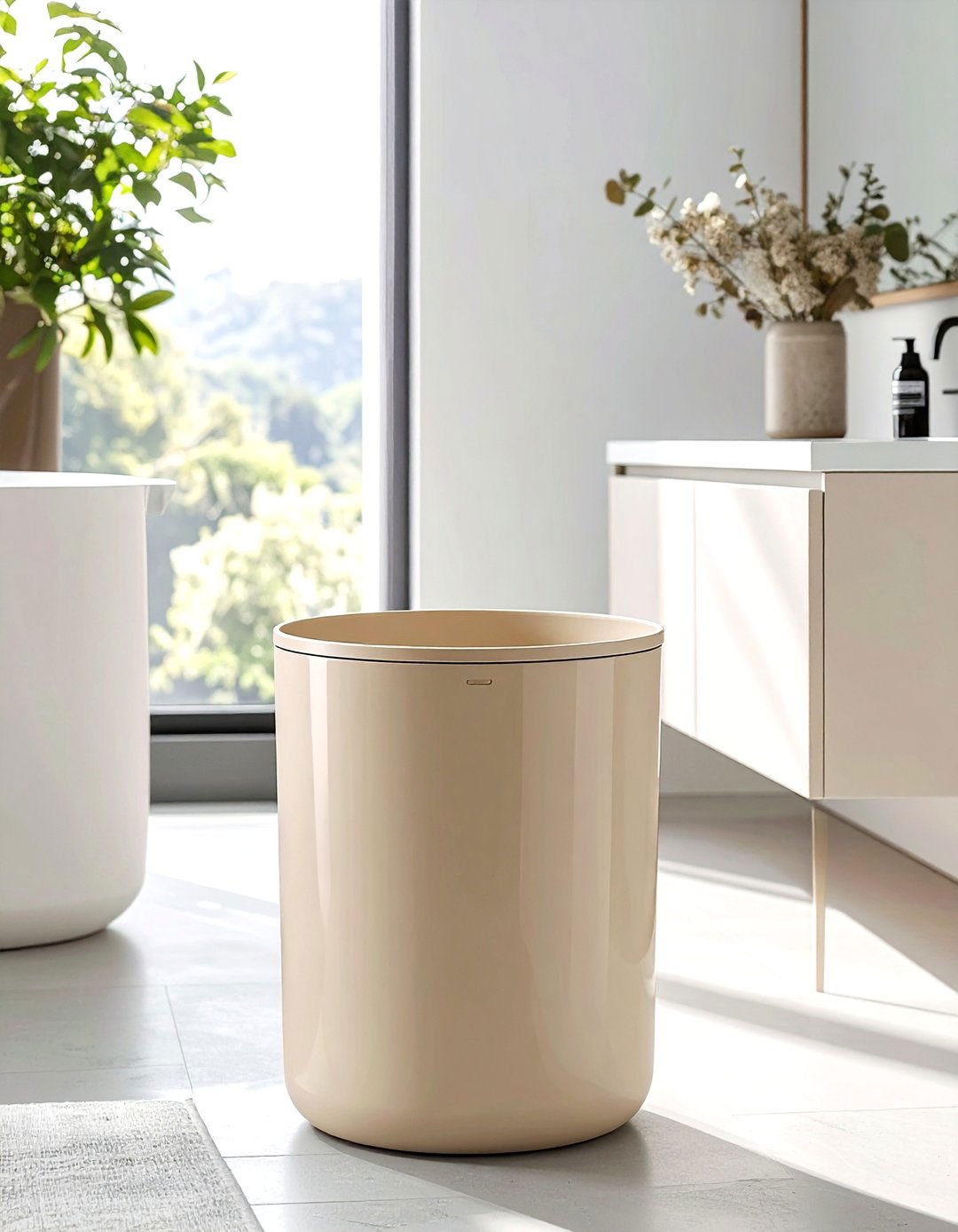 Beige Trash Can - 30 beige bathroom accessories ideas