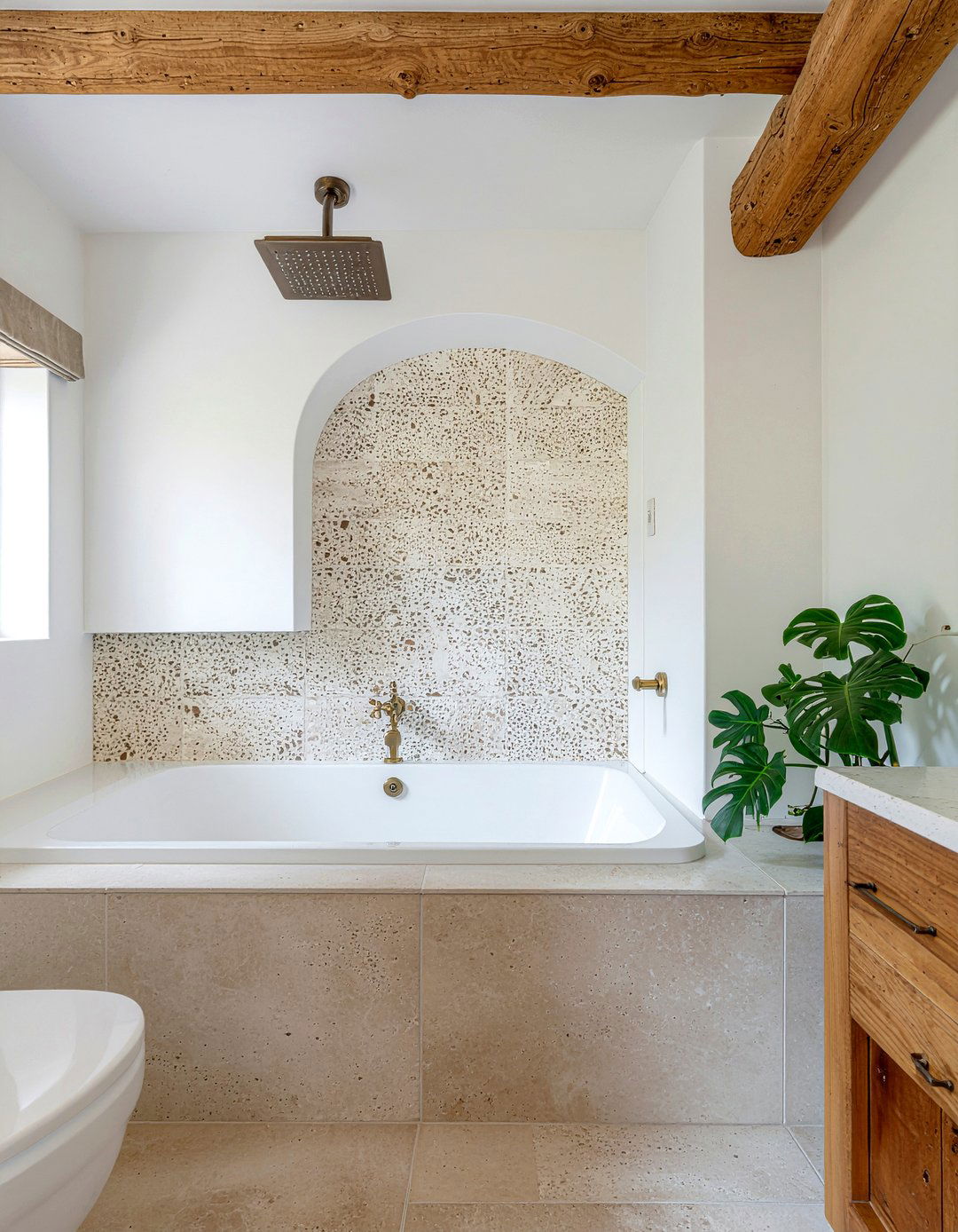 Beige Travertine Mosaic Wall - 30 mosaic tile bathroom ideas