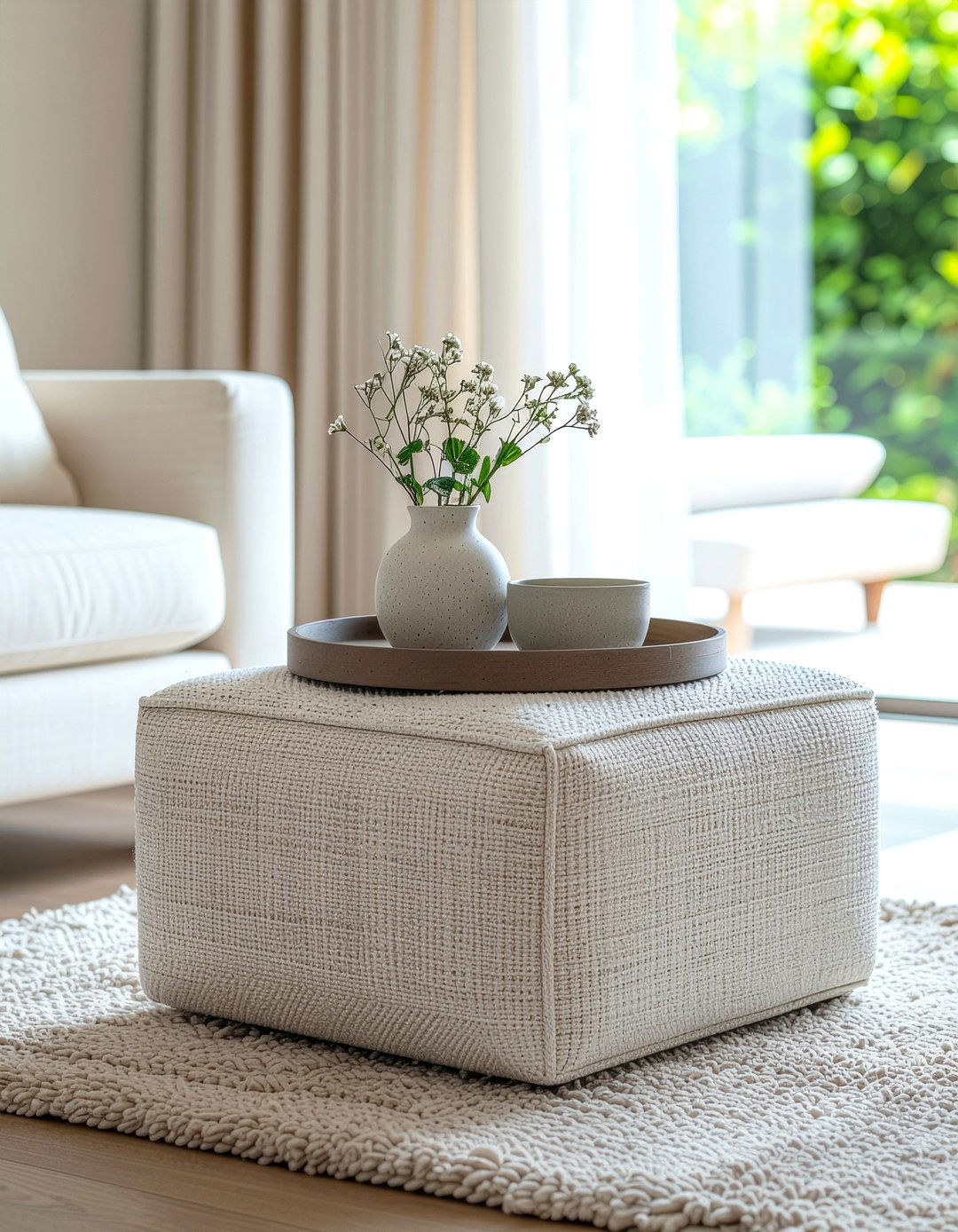 Beige Upholstered Ottoman - 30 living room ottoman coffee tables