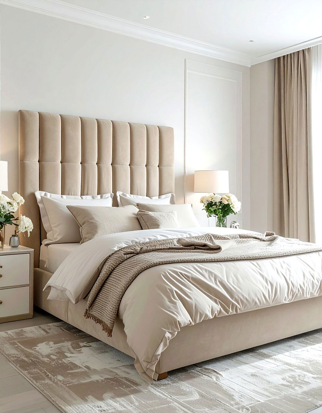 Beige Velvet Headboard - 30 beige bedroom design ideas
