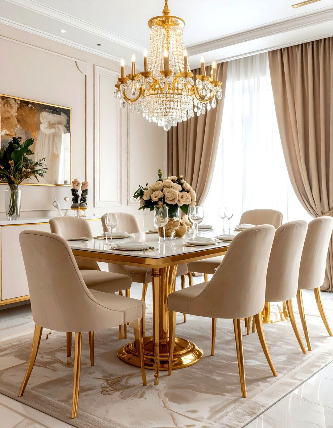 Beige and Gold Dining Room - 30 beige dining room decor ideas