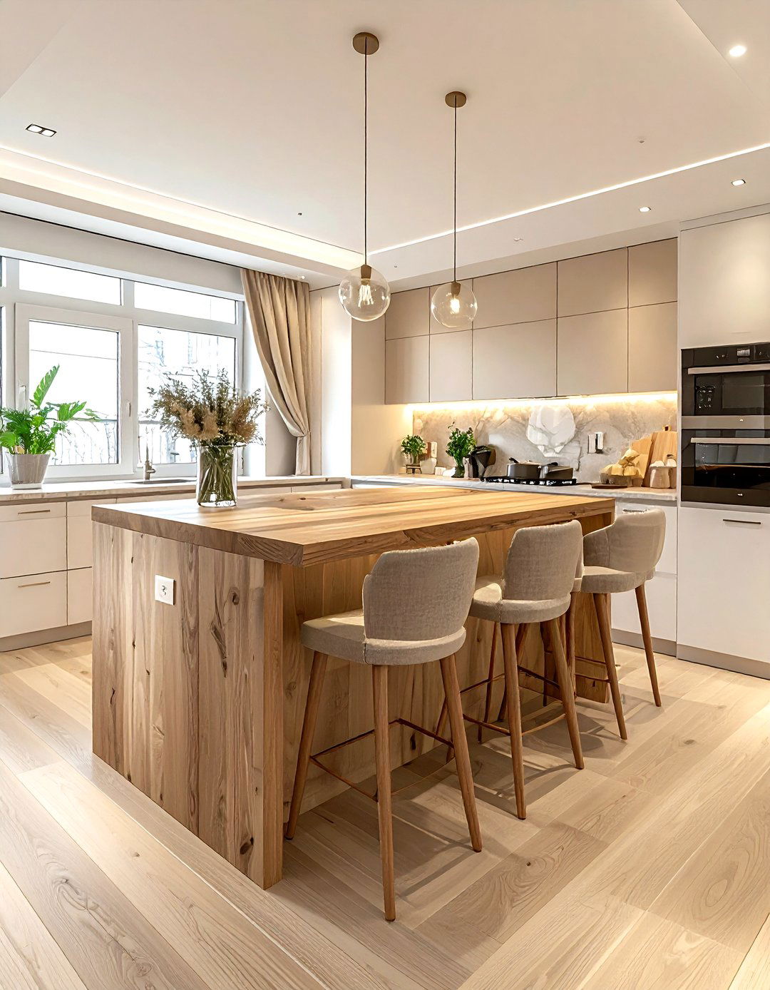 Beige and White Kitchen Breakfast Bar - 30 beige and white kitchen ideas