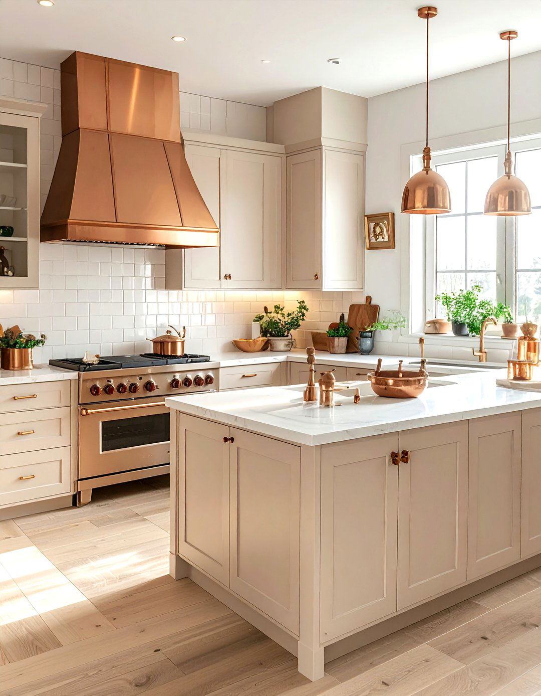 Beige and White Kitchen Copper Accents - 30 beige and white kitchen ideas