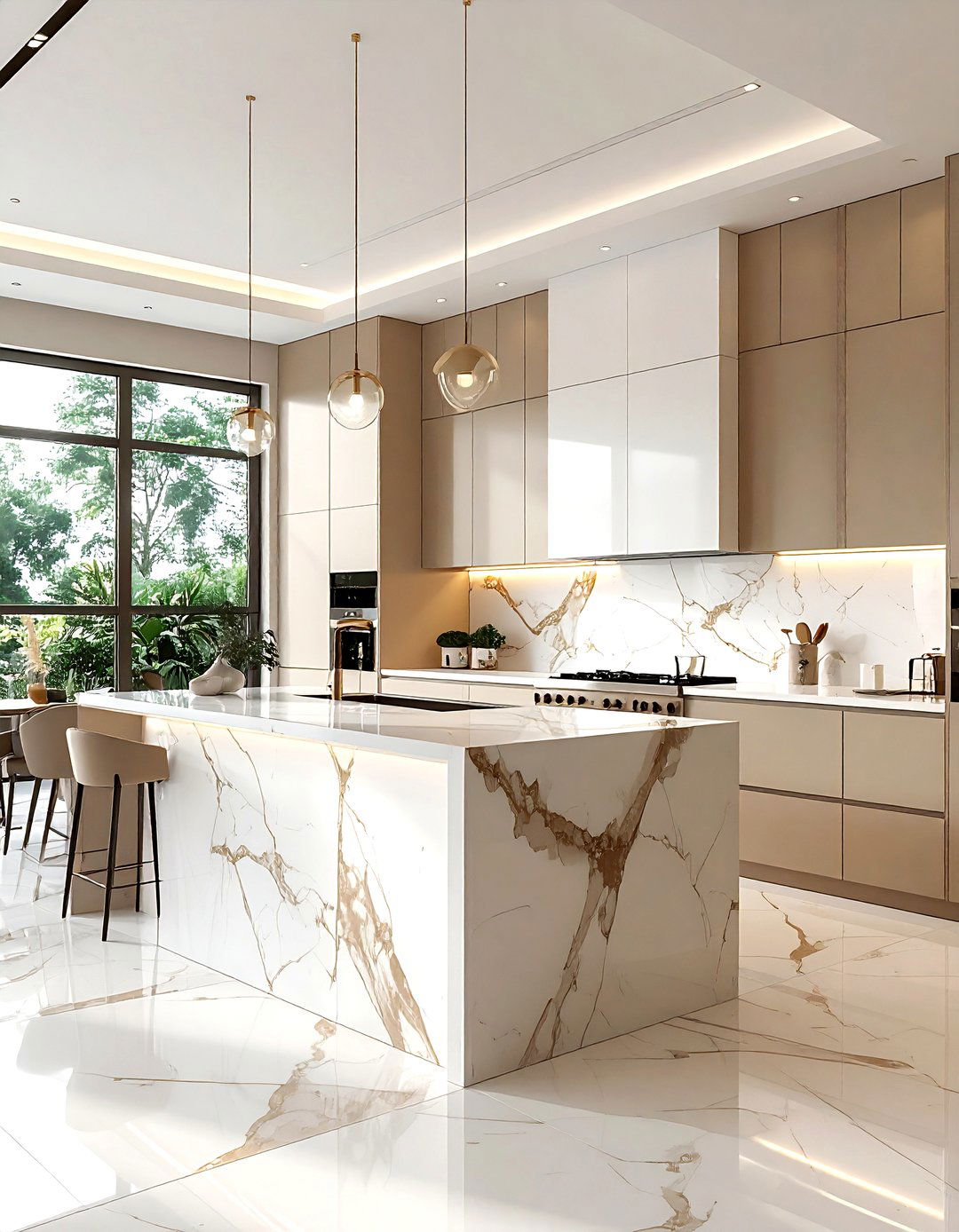 Beige and White Kitchen Marble Backsplash - 30 beige and white kitchen ideas