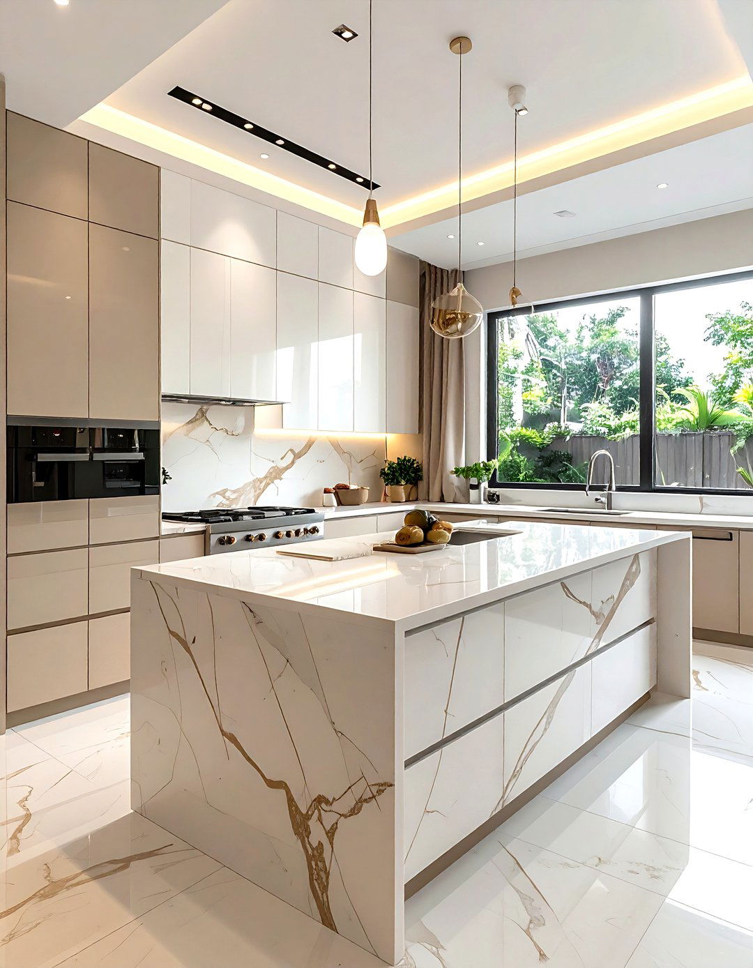 Beige and White Kitchen Quartz Countertops - 30 beige and white kitchen ideas