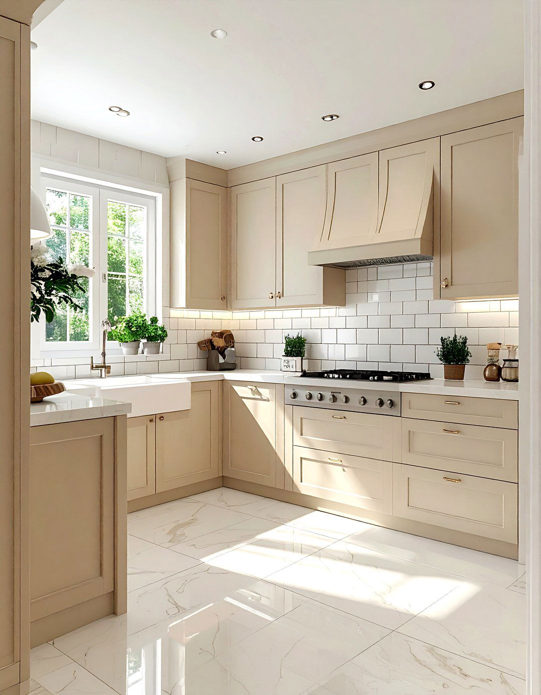 Beige and White Kitchen Subway Tile - 30 beige and white kitchen ideas