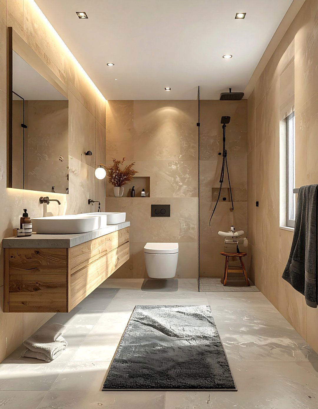 Beige and grey bathroom - 30 beige bathroom design ideas