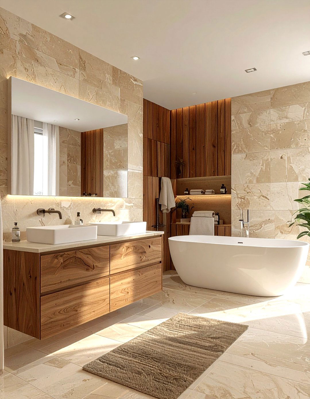 Beige and wood bathroom - 30 beige bathroom decor ideas