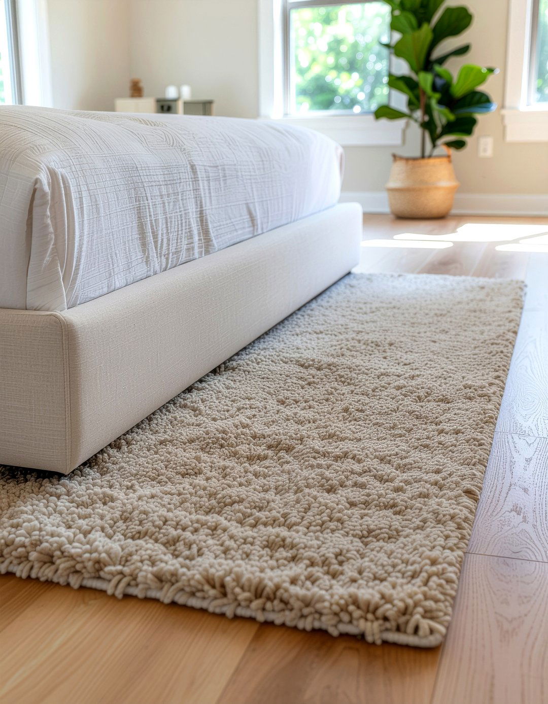 Beige area rug - 30 off-white bedroom ideas