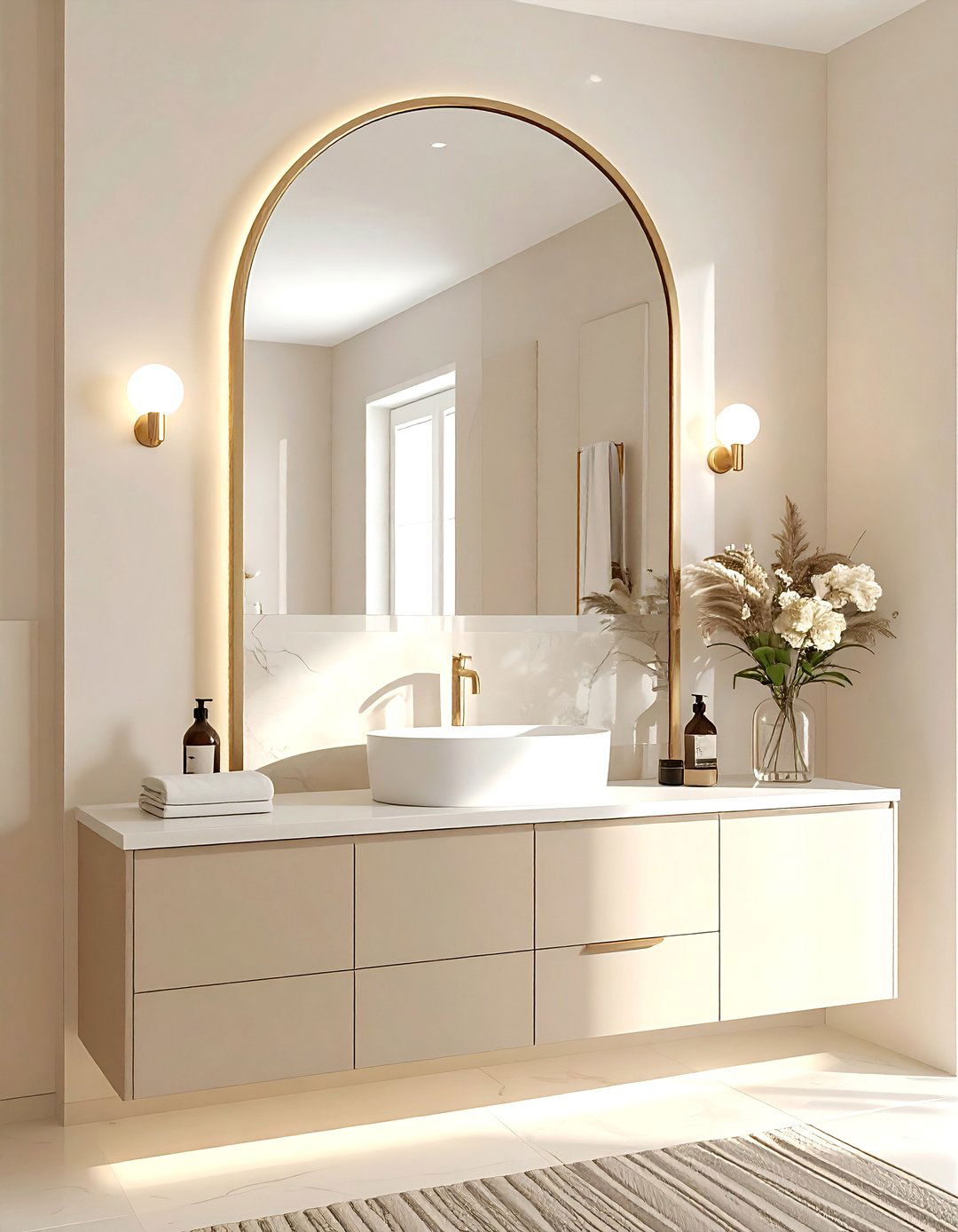 Beige bathroom arched mirror - 30 beige bathroom design ideas
