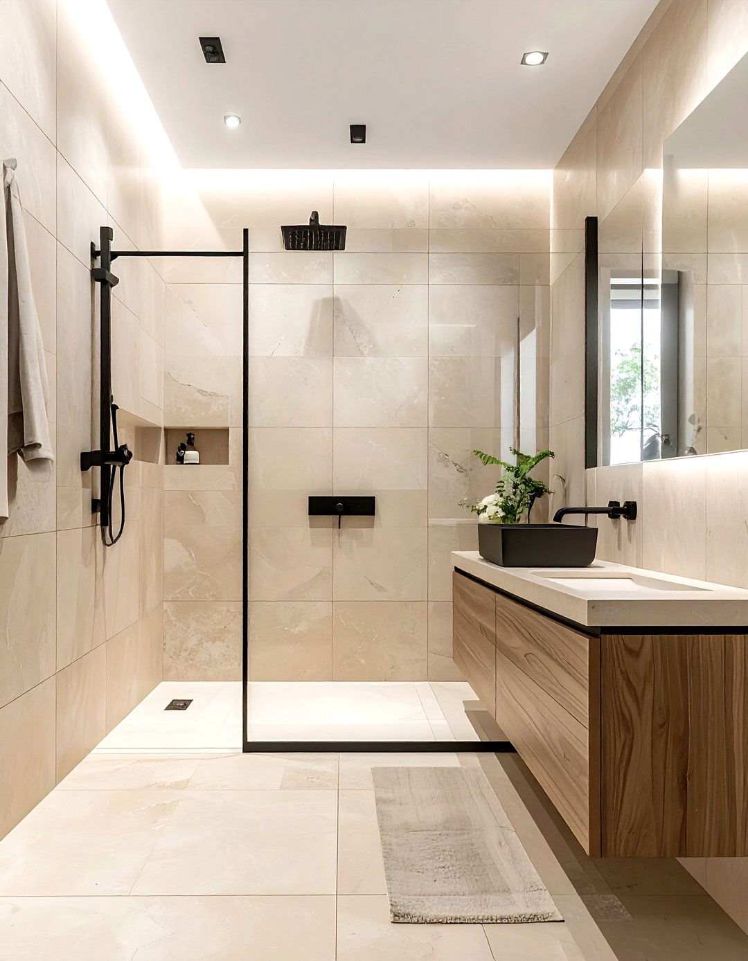 Beige bathroom black hardware - 30 beige bathroom design ideas
