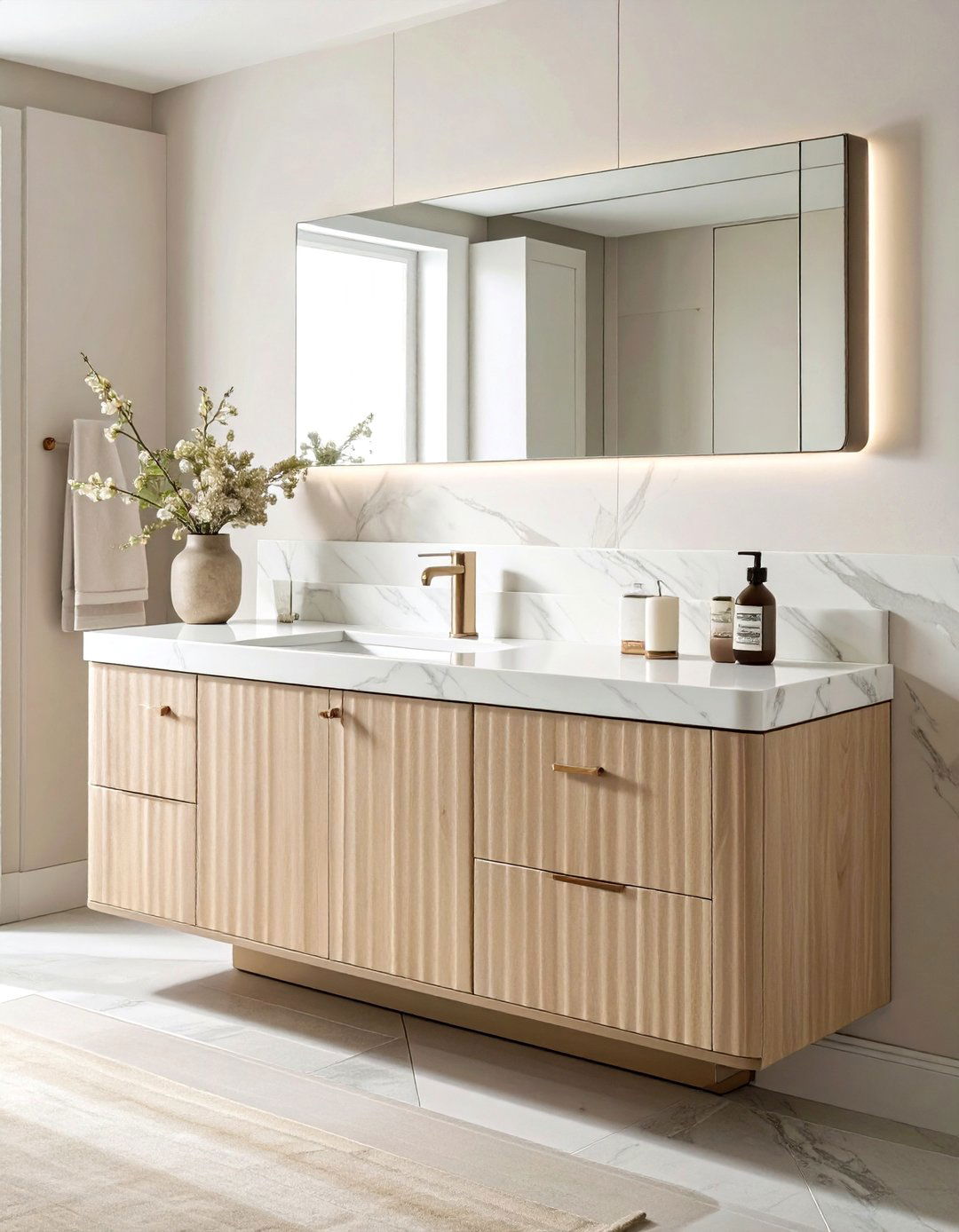 Beige bathroom fluted vanity - 30 beige bathroom design ideas