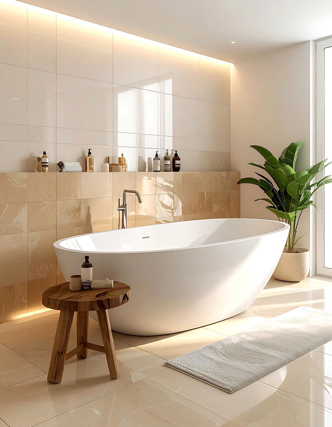 Beige bathroom freestanding tub - 30 beige bathroom design ideas