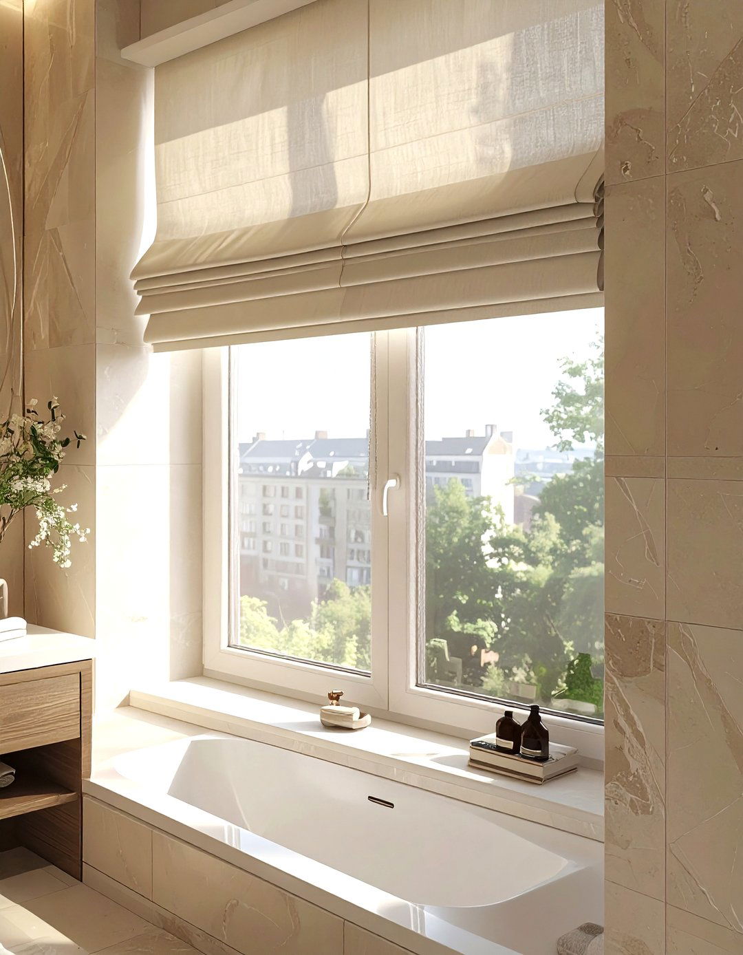Beige bathroom window - 30 beige bathroom decor ideas