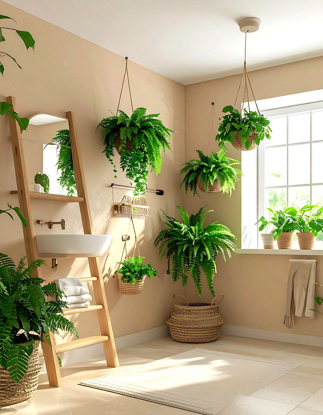 Beige bathroom with plants - 30 beige bathroom design ideas