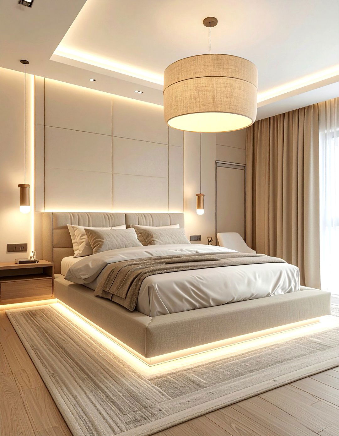 Beige bedroom lighting
