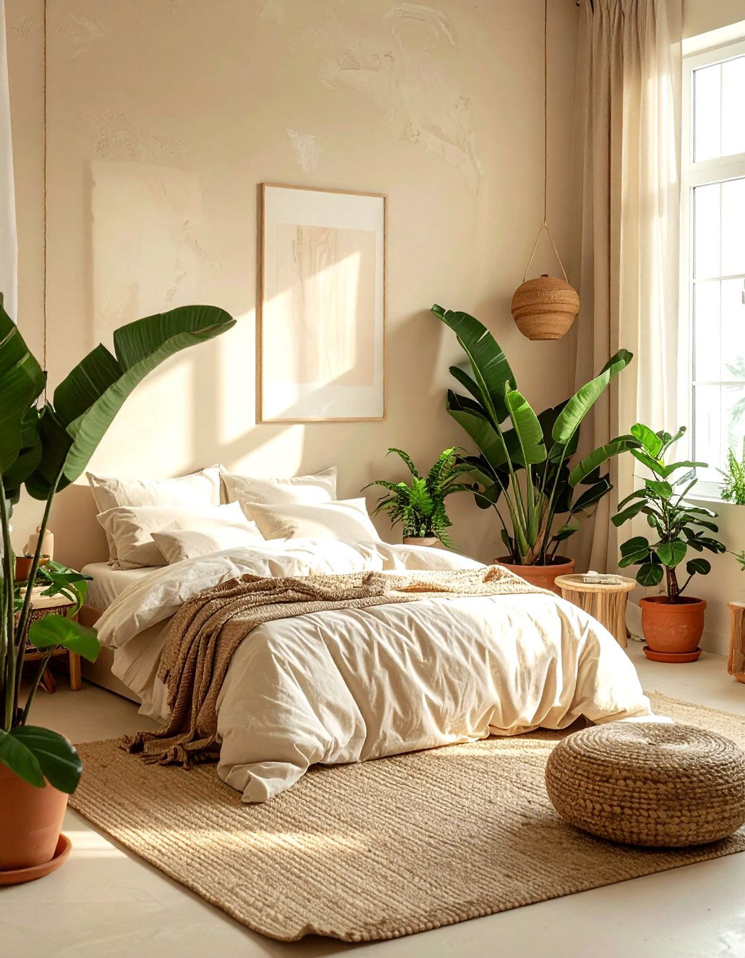 Beige bedroom with indoor plants - 30 contemporary beige bedroom ideas