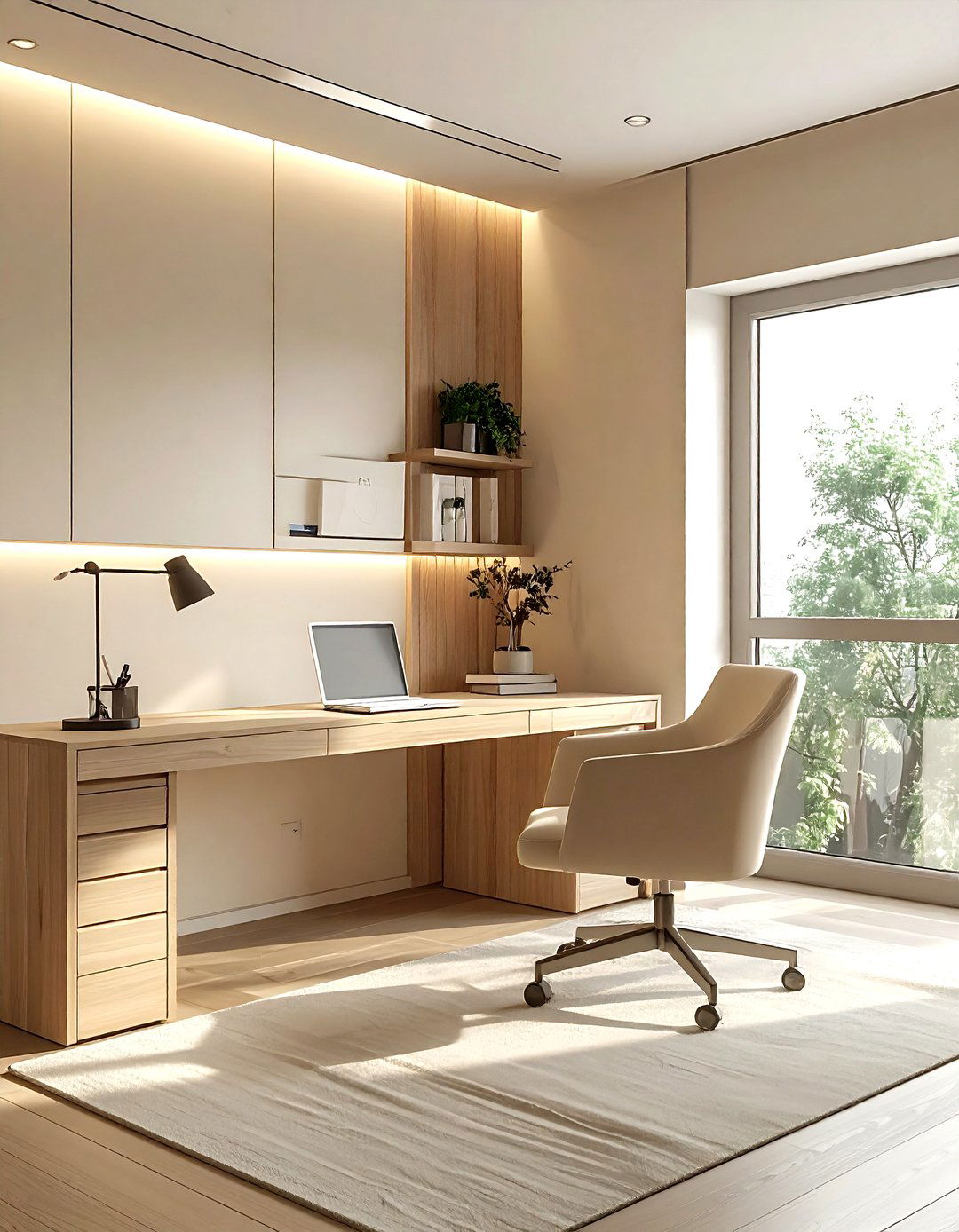 Beige bedroom with workspace - 30 contemporary beige bedroom ideas