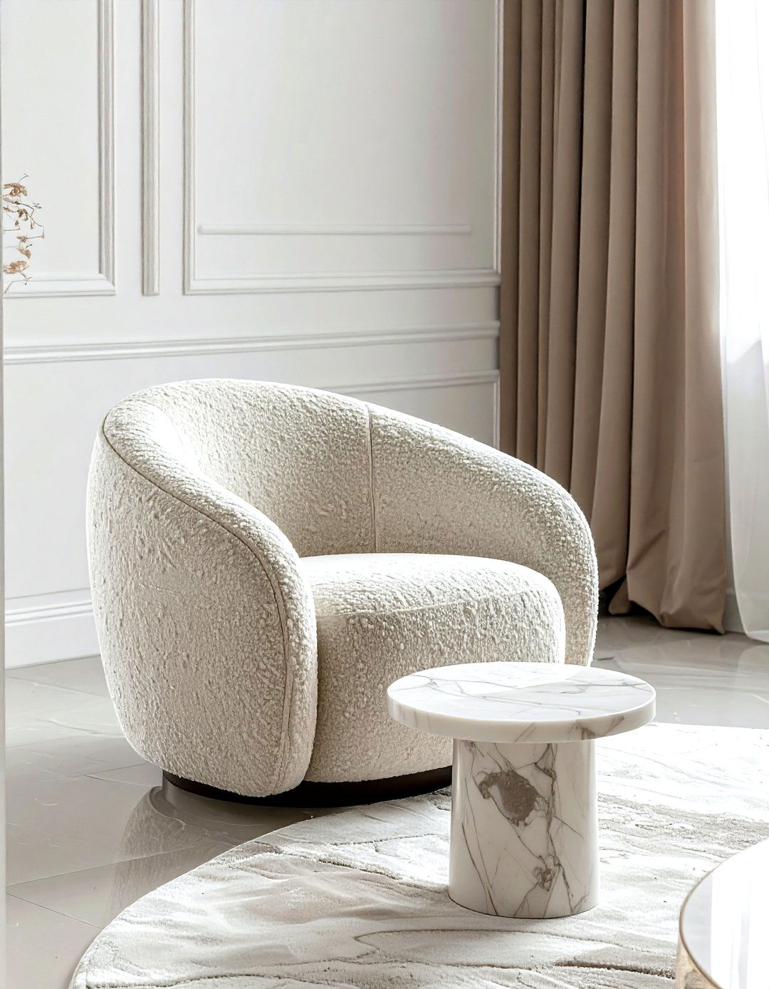 Beige boucle chair - 30 beige decor ideas