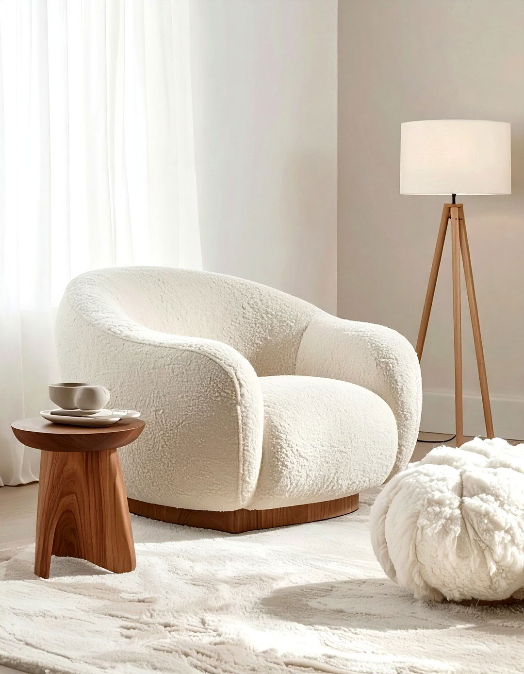 Beige boucle living room chair - 30 modern beige living room ideas