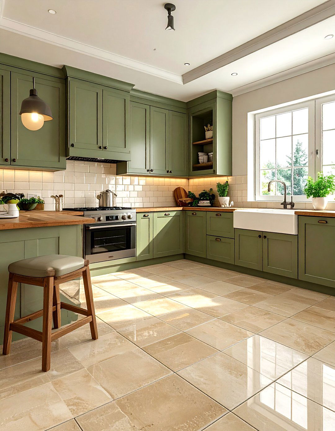 Beige ceramic tile kitchen - 30 ceramic tile floor kitchen ideas