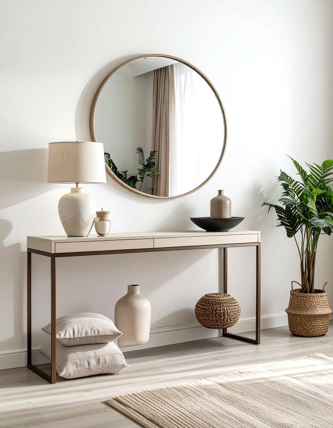 Beige console table living room - 30 beige living room furniture ideas