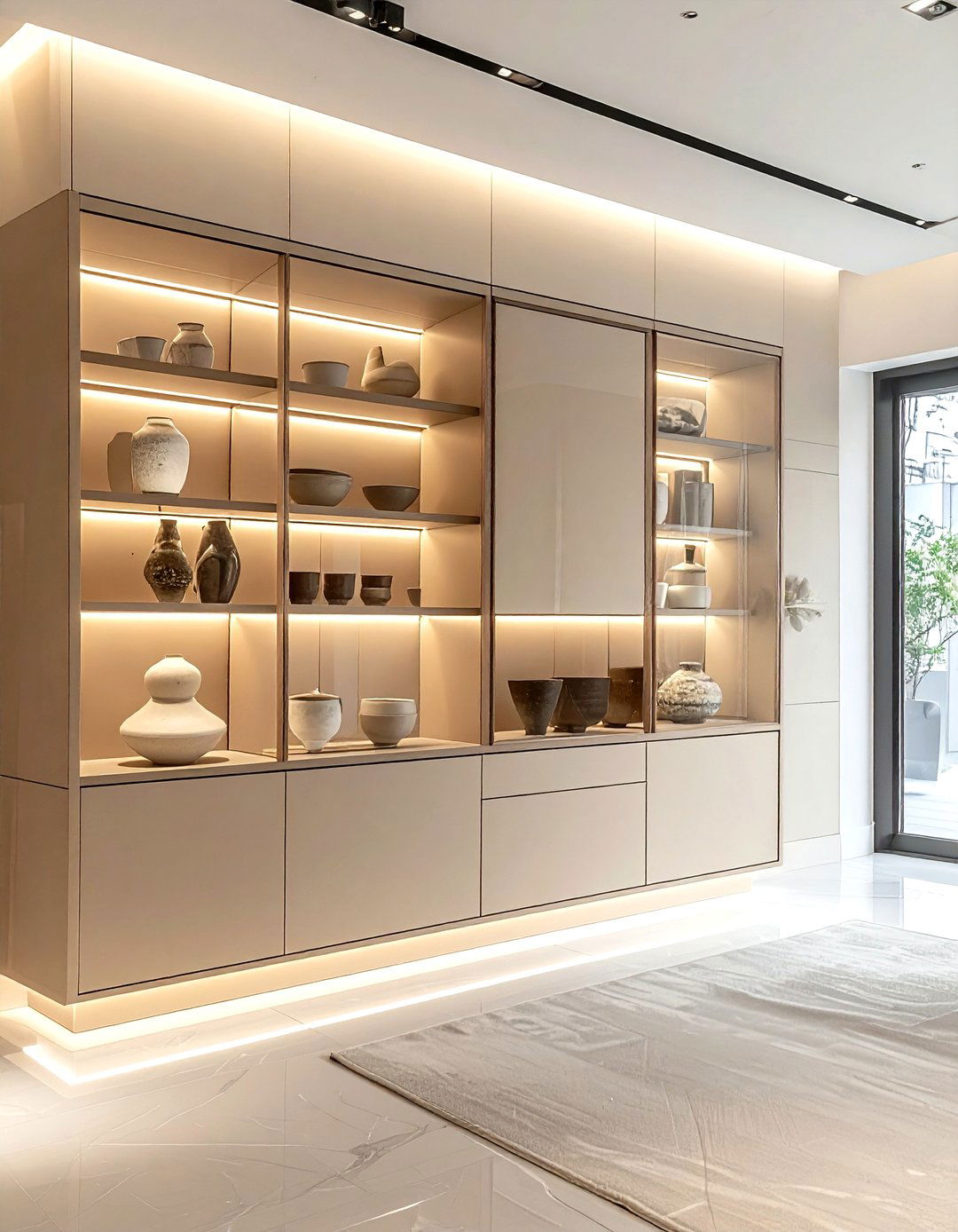 Beige display cabinet living room - 30 beige living room furniture ideas