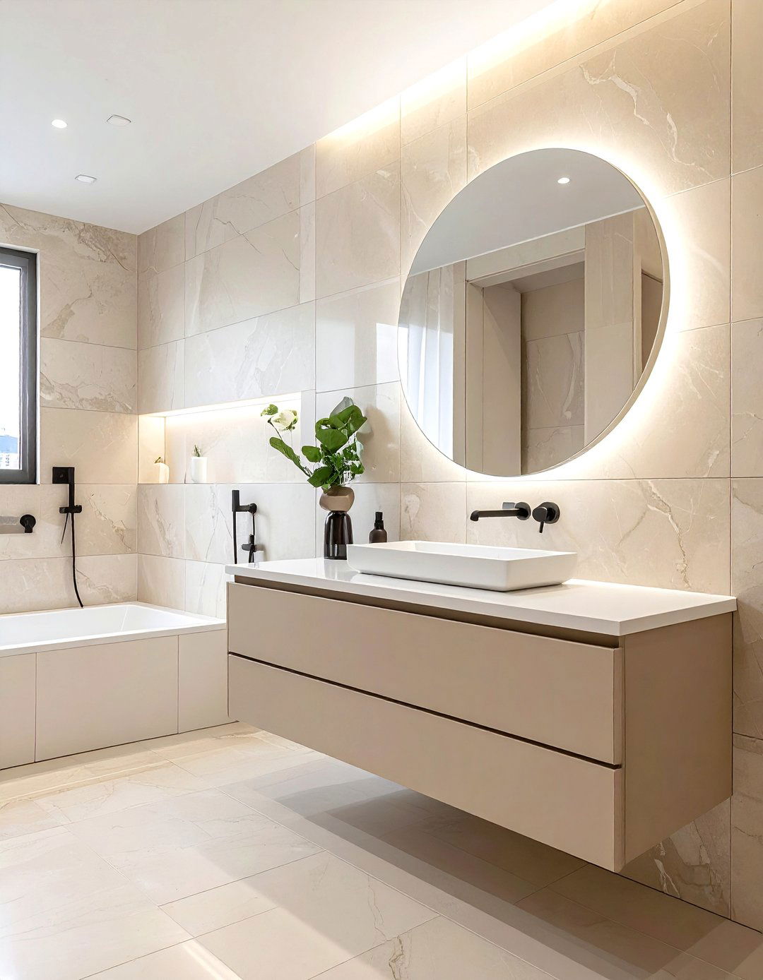 Beige floating vanity - 30 beige bathroom furniture ideas