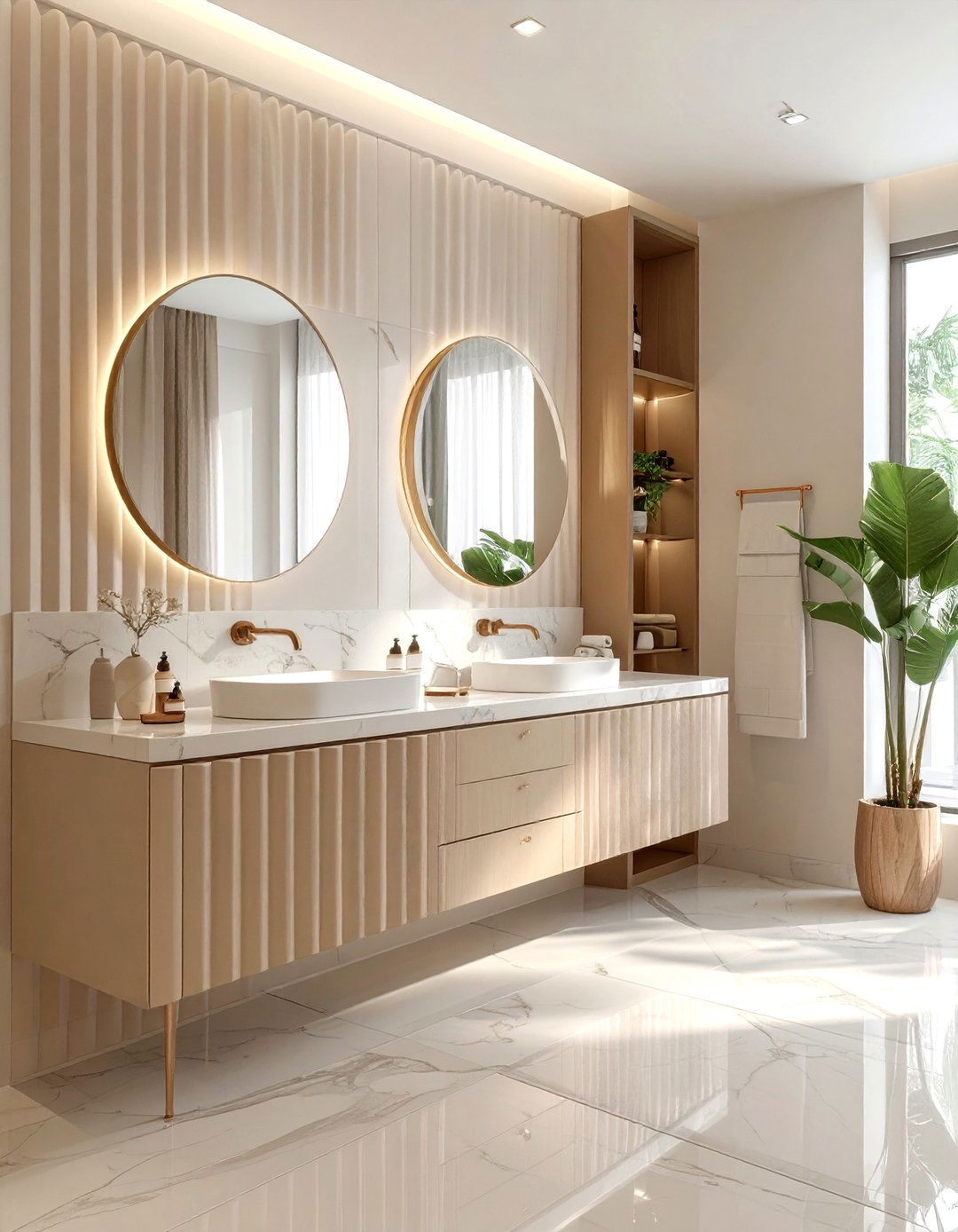 Beige fluted bathroom cabinet - 30 beige bathroom furniture ideas