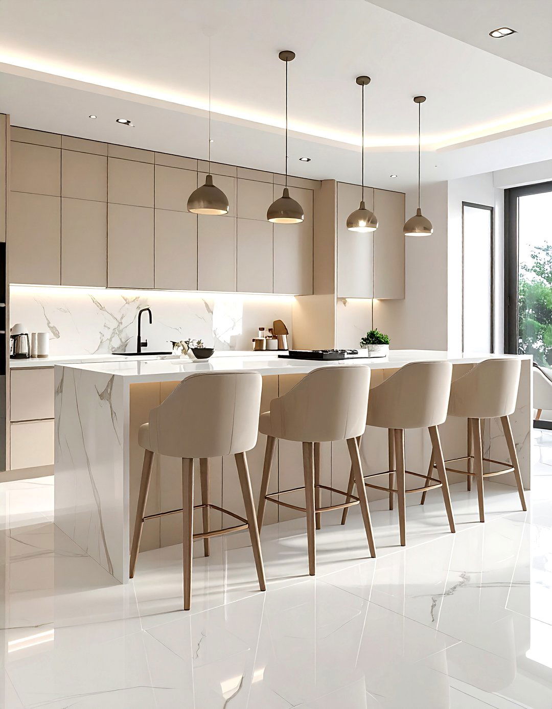 Beige kitchen bar stools - 30 beige kitchen furniture ideas