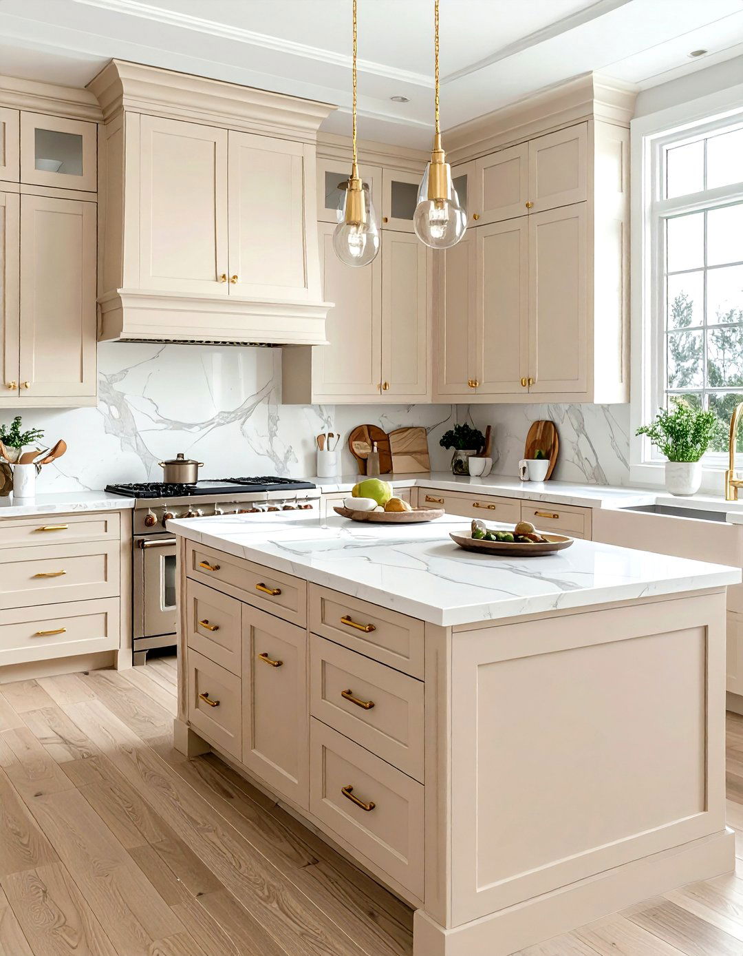 Beige kitchen cabinets with gold hardware - 30 beige kitchen design ideas