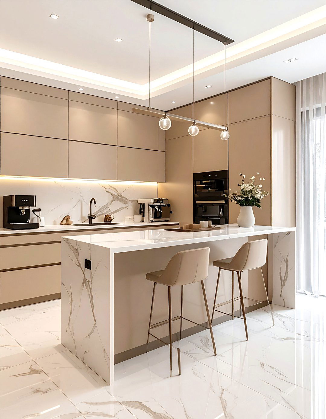 Beige kitchen coffee bar - 30 beige kitchen furniture ideas