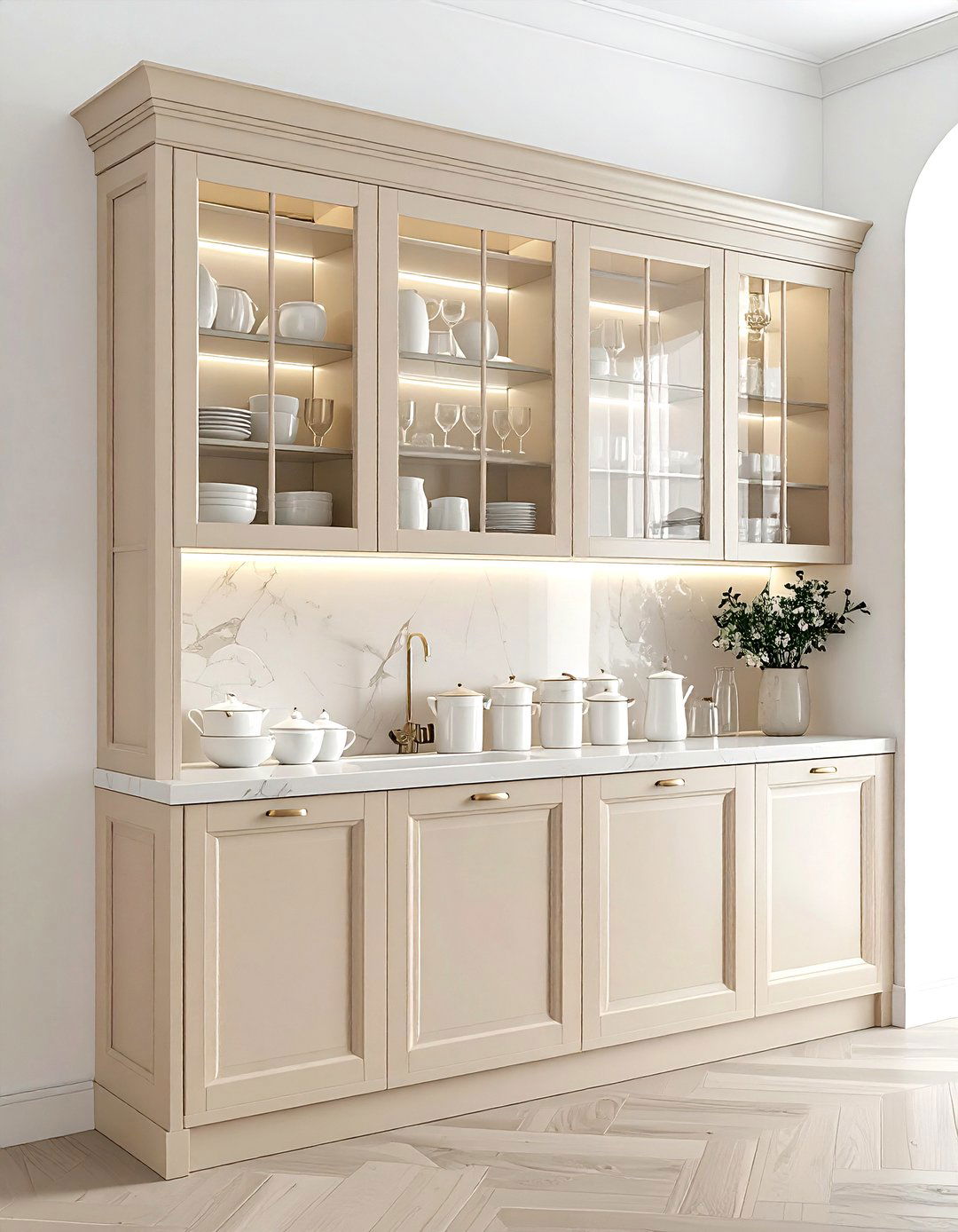 Beige kitchen display cabinet - 30 beige kitchen furniture ideas