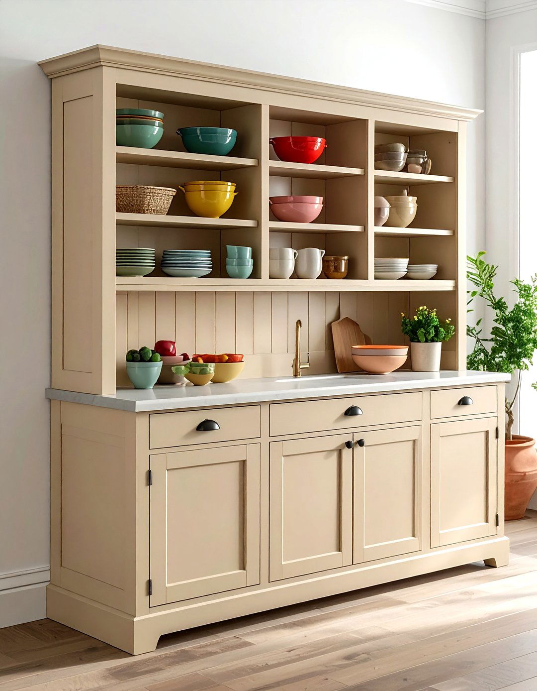Beige kitchen hutch cabinet - 30 beige kitchen furniture ideas