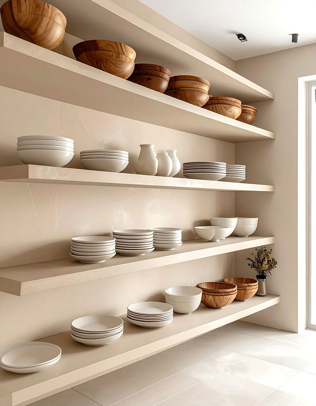 Beige kitchen open shelving - 30 beige kitchen furniture ideas