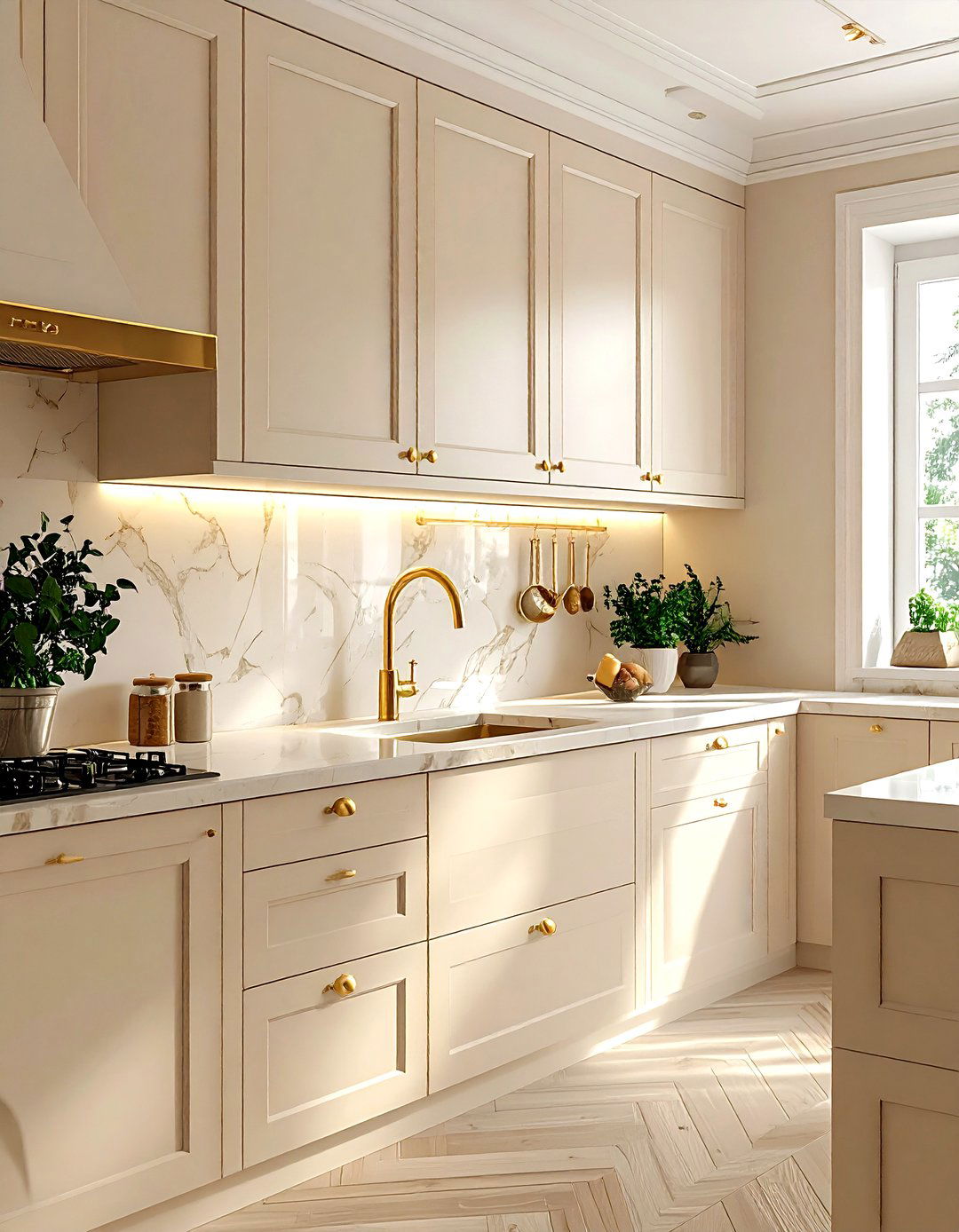 Beige kitchen with brass fixtures - 30 beige kitchen design ideas