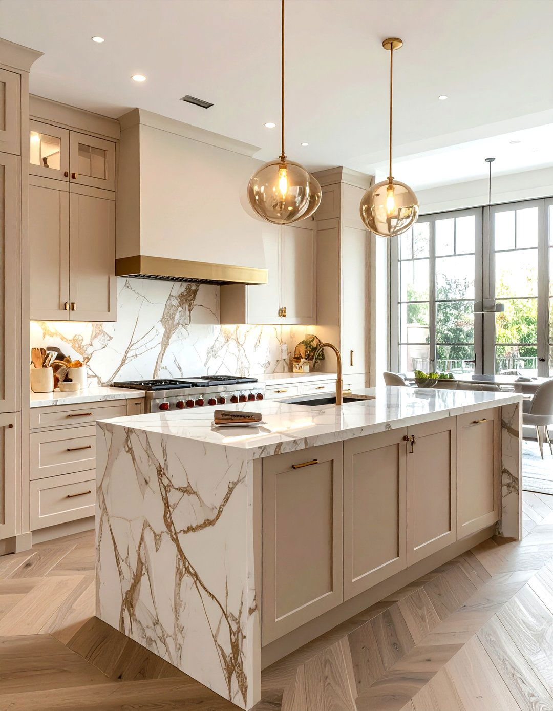 Beige kitchen with marble backsplash - 30 beige kitchen design ideas