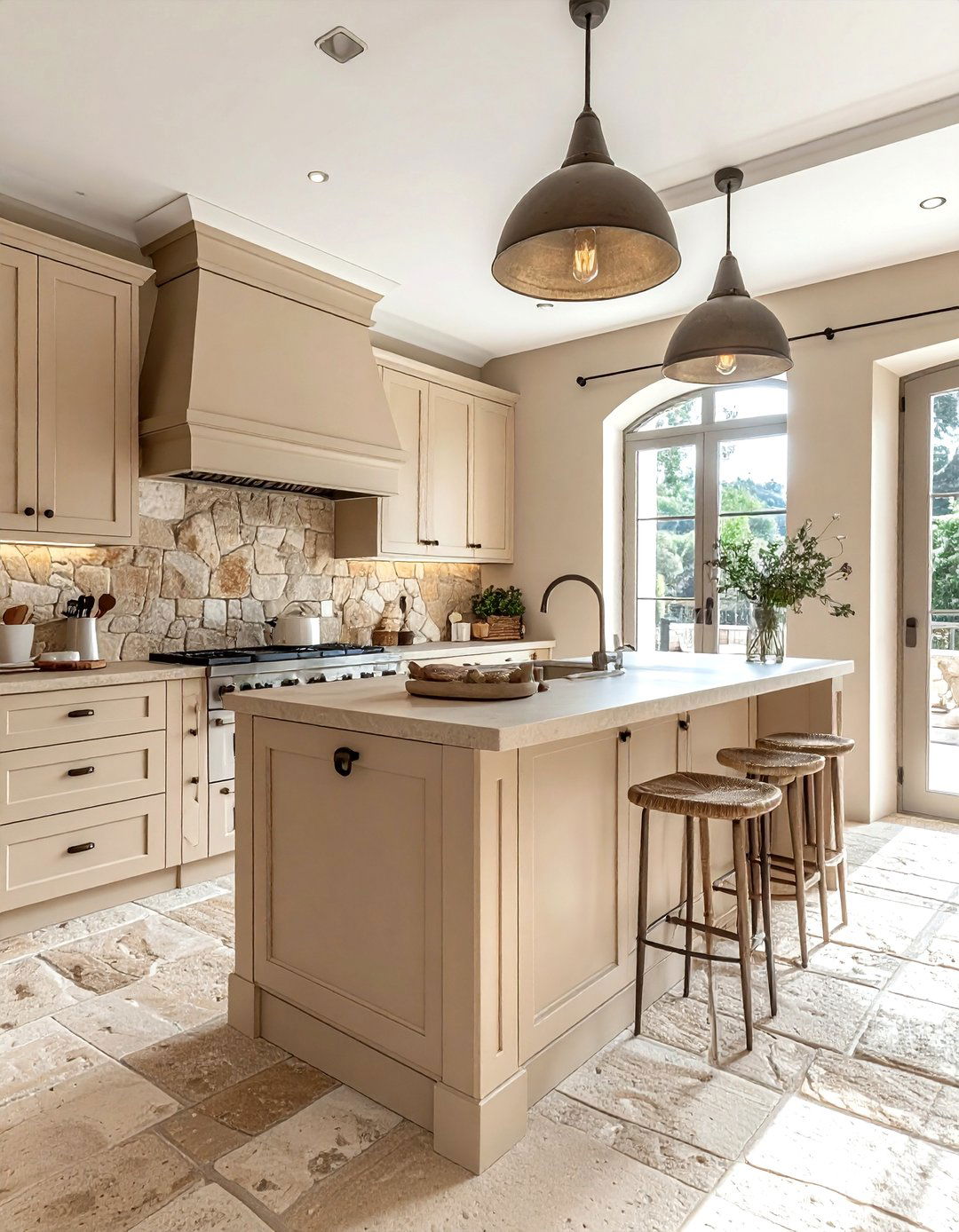 Beige kitchen with stone flooring - 30 beige kitchen design ideas