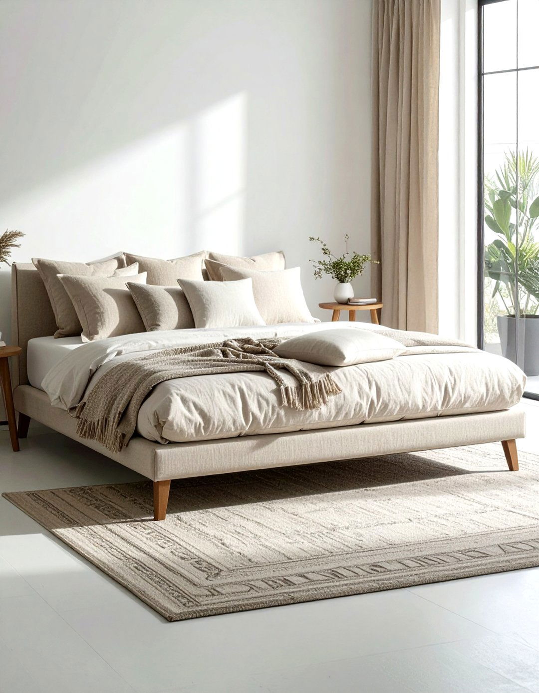 Beige linen upholstered daybed - 30 beige bedroom furniture ideas