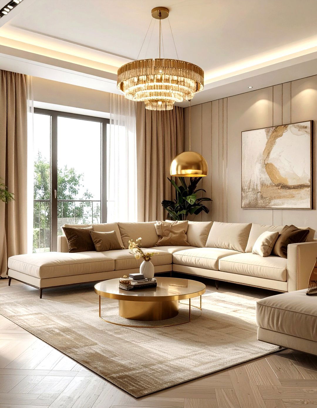 Beige living room statement lighting - 30 modern beige living room ideas