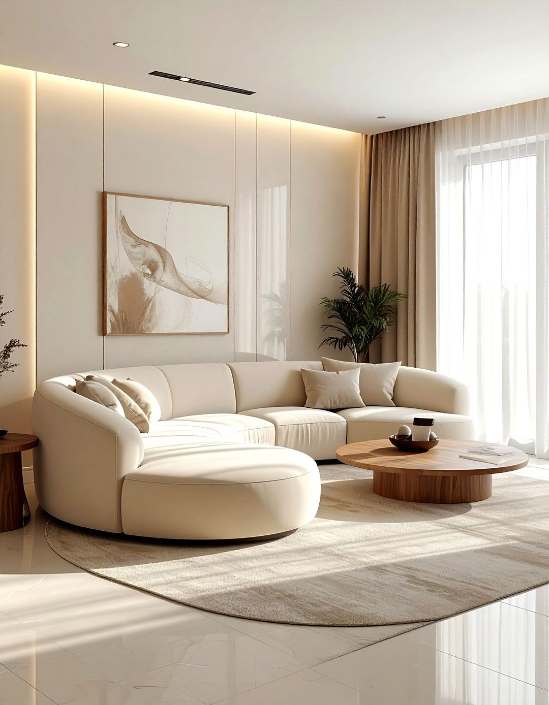 Beige living room with curved sofa - 30 contemporary beige living room ideas