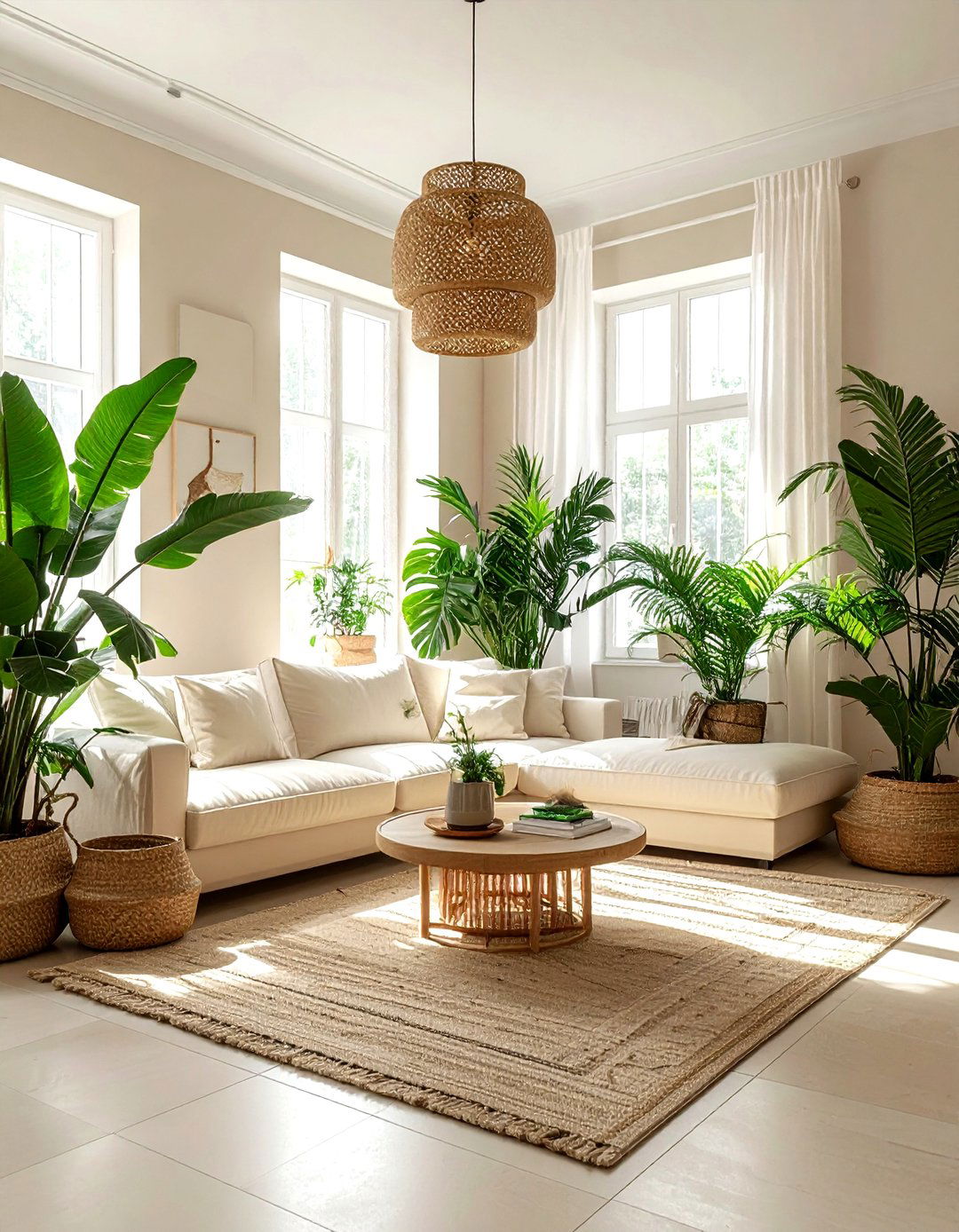 Beige living room with green plants - 30 contemporary beige living room ideas