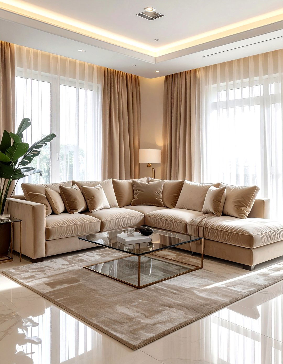 Beige living room with velvet sofa - 30 contemporary beige living room ideas