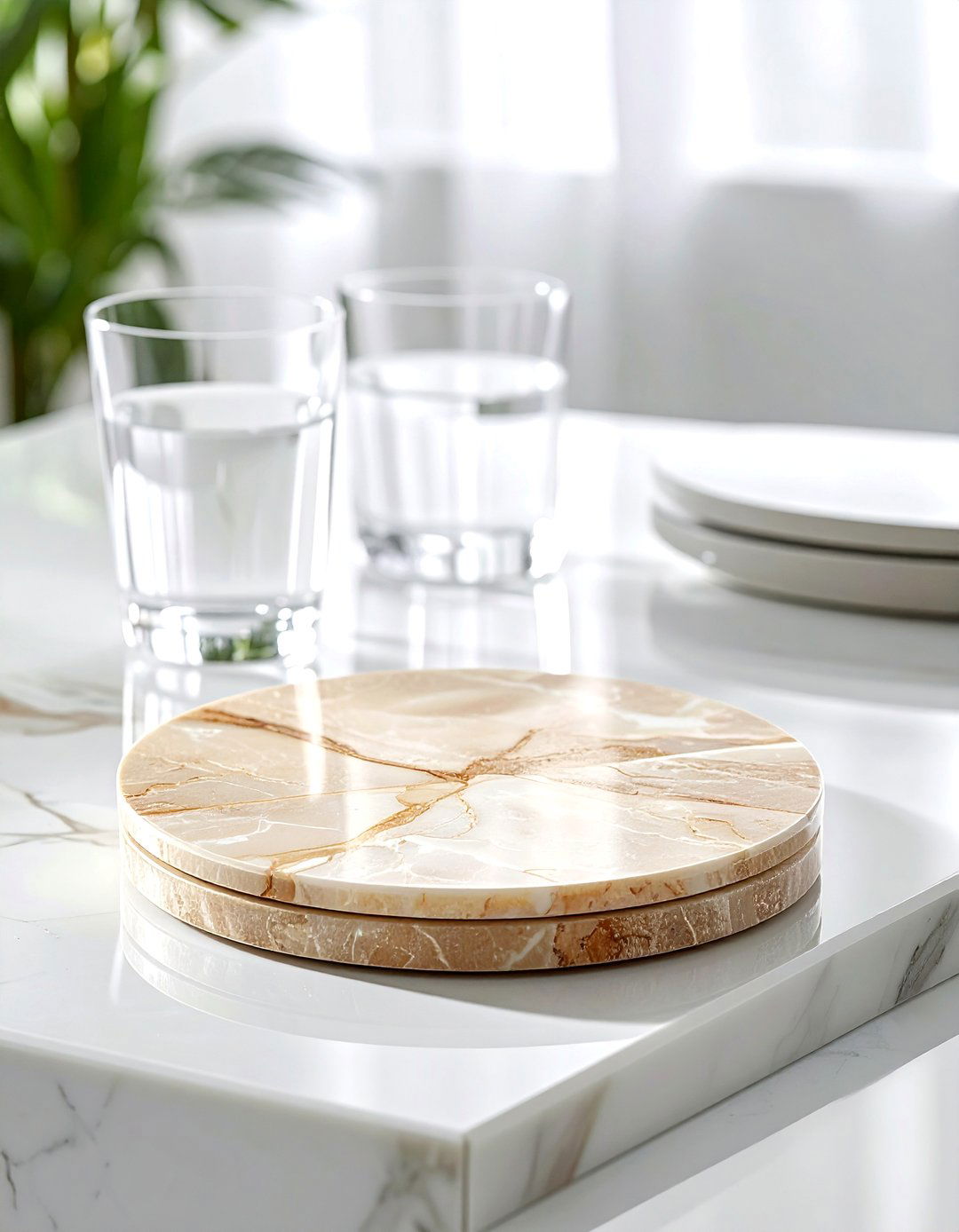 Beige marble coaster set - 30 beige dining room accessories ideas