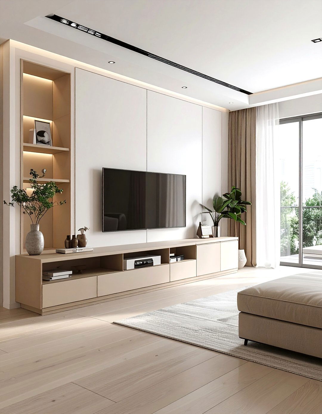 Beige media console living room - 30 beige living room furniture ideas