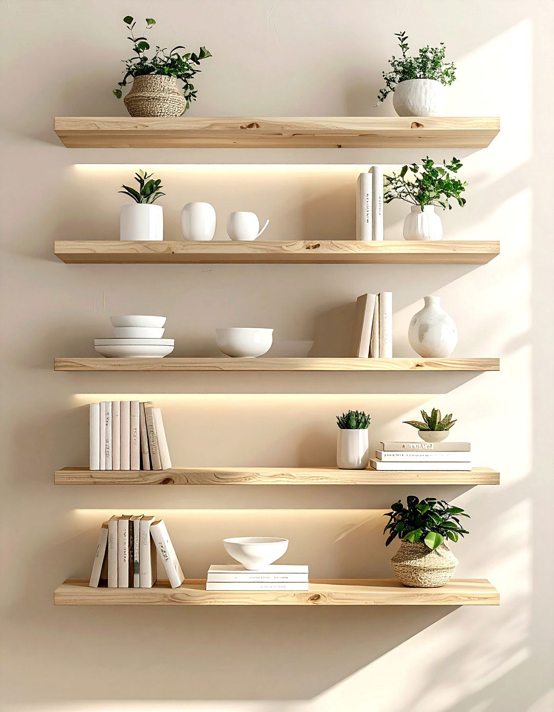 Beige open shelving - 30 beige decor ideas